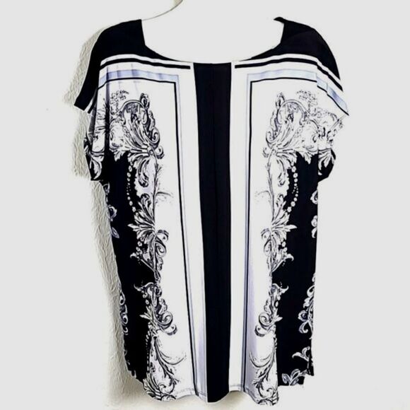 Jones New York Tops - Jones New York Black, White & Gray Top w/Swirly Designs, Batwing Sleeve,Sz Large